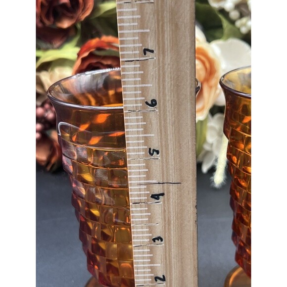 Set of 2 Vintage Whitehall Amber Cubist Footed Iced Tea Glasses 12oz - Indiana G - Picture 5 of 7